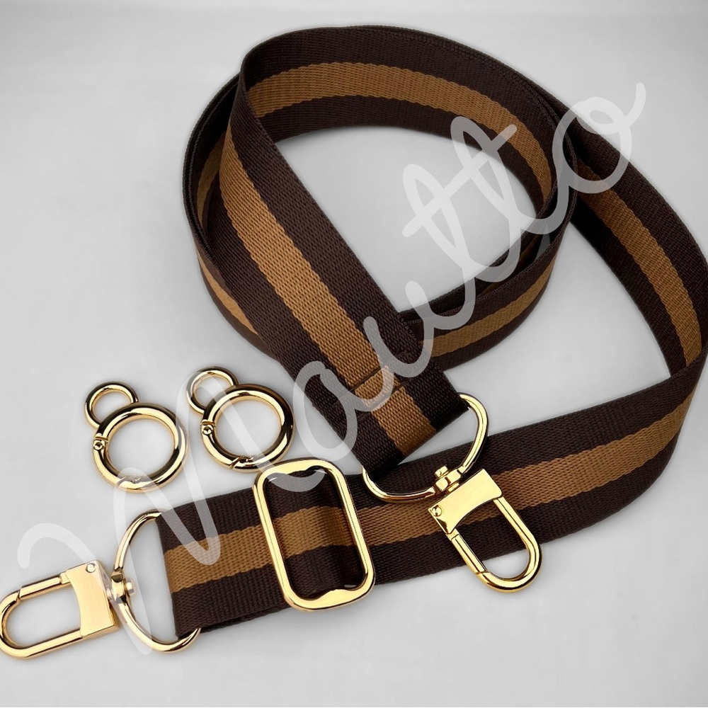 Brown and Tan Adjustable Cross Body Conversion Kit with Gold Hardware